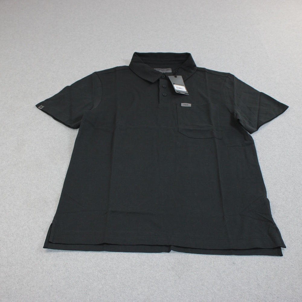 FIGSPRO Polo Shirt Mens Medium Black Technical Pique Scrub Medical Workwear Comf
